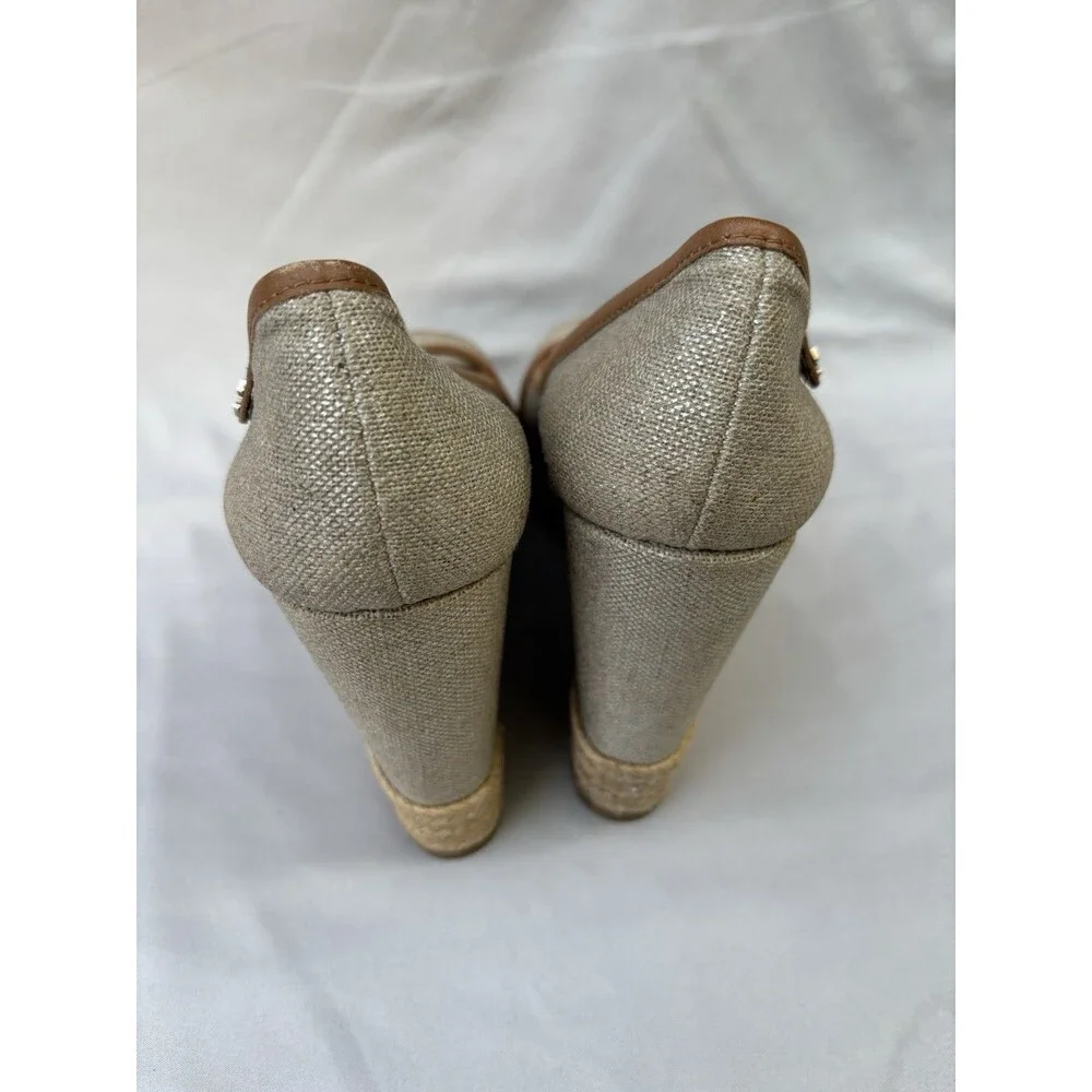 Tory Burch Majorca Canvas Espadrille Wedge Peep Toe Shoes Size 39 - 8-8.5M